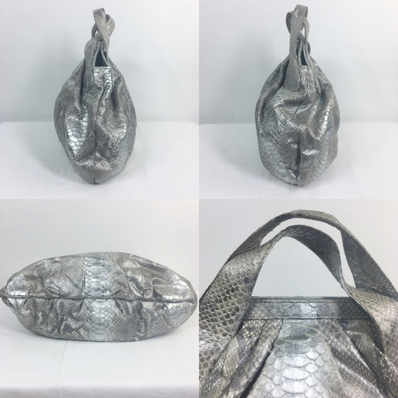 Ted Rossi Silver Metallic Python Snake Hobo Bag VG - Picture 7 of 8